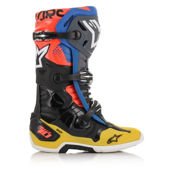 ALPINESTARS TECH 10 BOOT BLACK/YELLOW/BLUE/RED FLUO