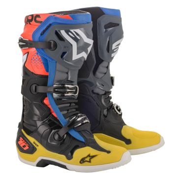 ALPINESTARS TECH 10 BOOT BLACK/YELLOW/BLUE/RED FLUO