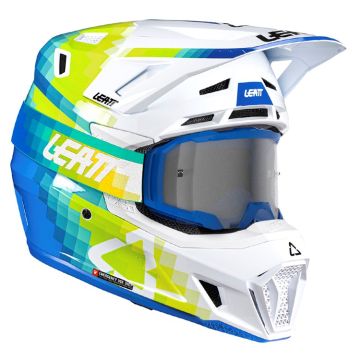 LEATT HELMET MOTO 7.5 V26 PIXEL BLUE INCLUDES 4.5 GOGGLE 