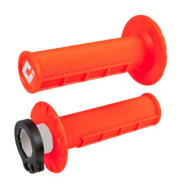 ODI HALF WAFFLE MX LOCK-ON GRIP SET FLO-ORANGE
